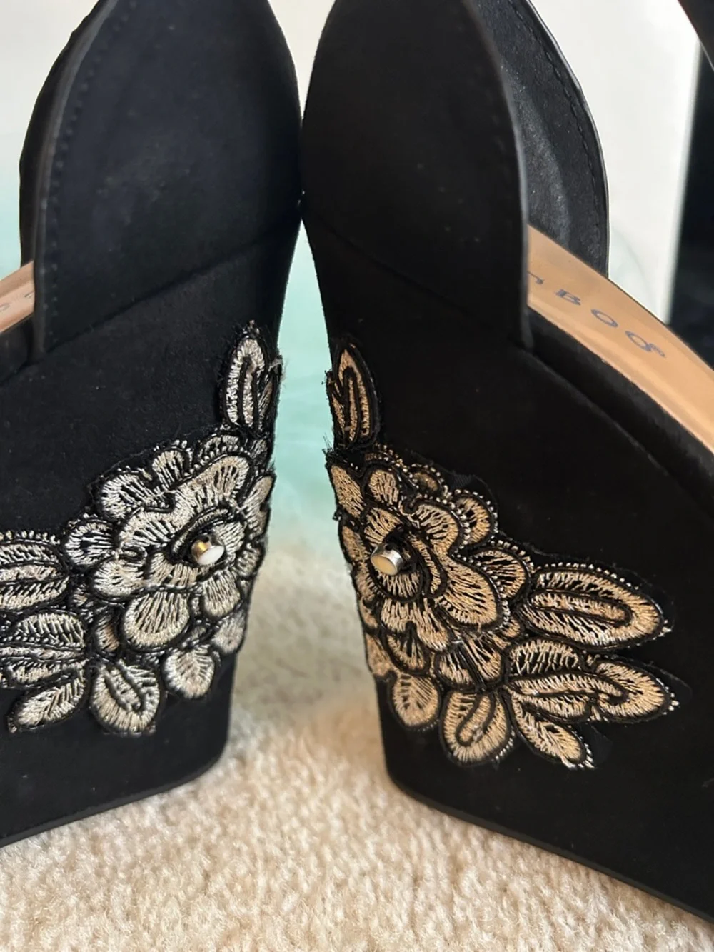 BAMBOO Embellished Ankle-Strap Wedge Sandals Black - Picture 6 of 12